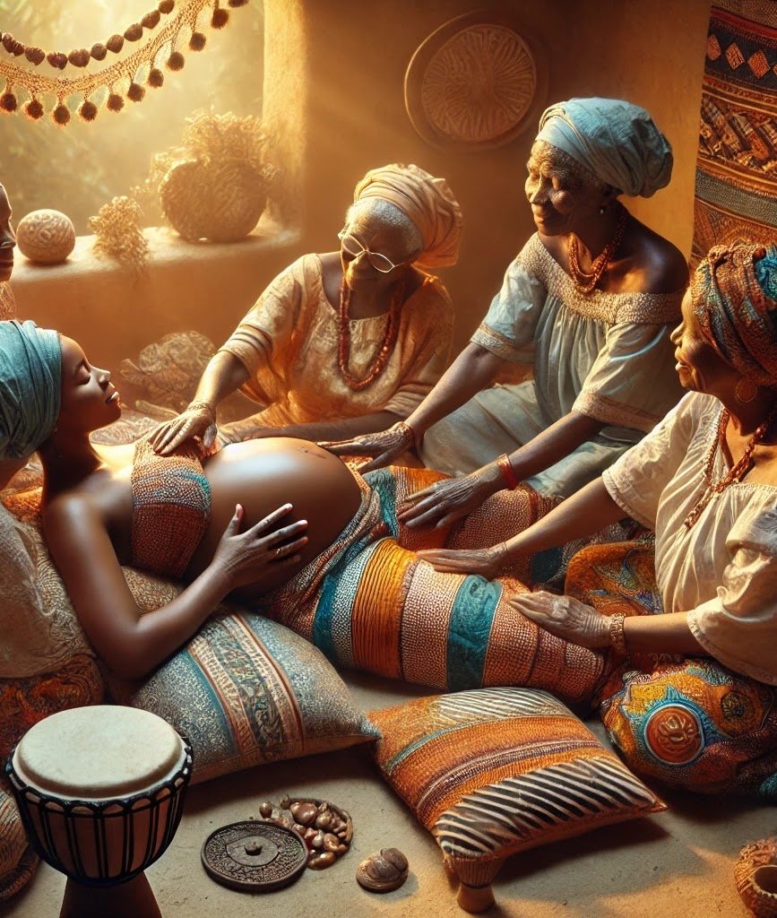 image de femmes africaines qui font un massage prénatal