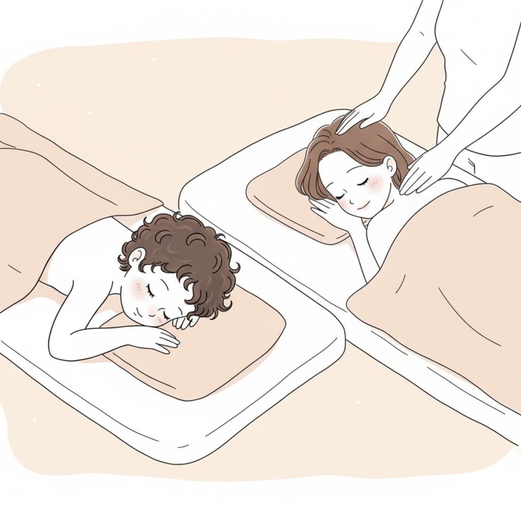 Illustration d'un massage pour enfant accompagné de sa mère